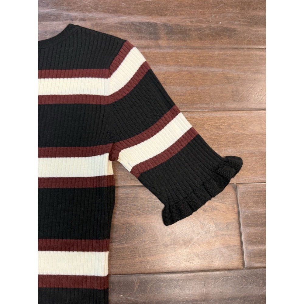 Frame 70s Ruffle Cuff Sweater Retro‎ Ribbed Stretchy | Noir Multi | Womens Large - Picture 8 of 12
